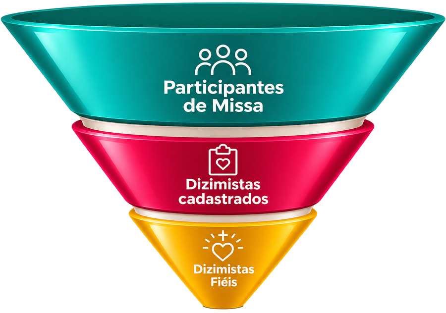 Funil do dízimo: participantes de missa, dizimistas cadastrados e dizimistas fiéis